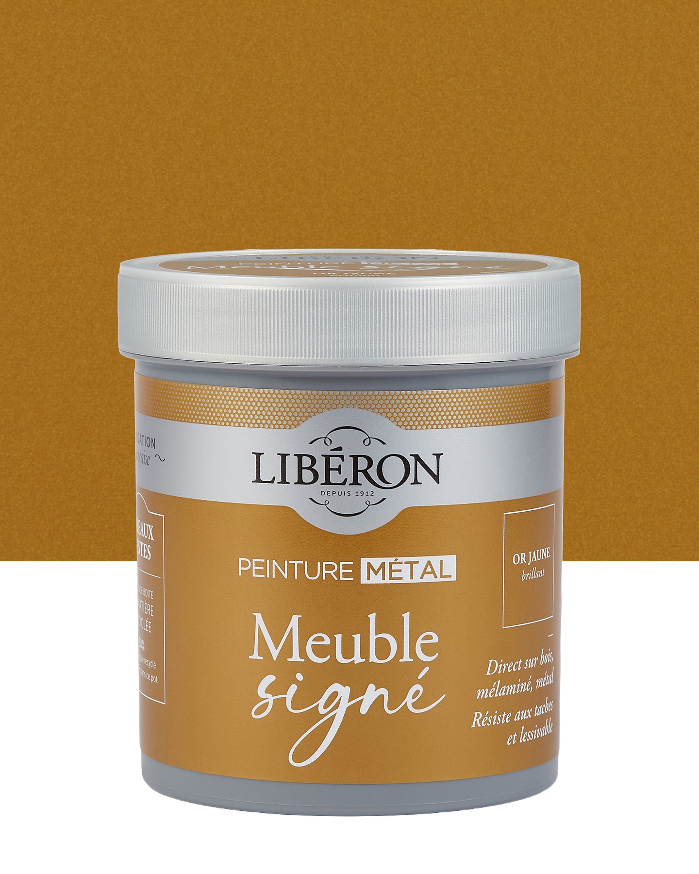 Pot de peinture meuble Libéron Meuble Signé, teinte Or Jaune Brillant aspect Métal