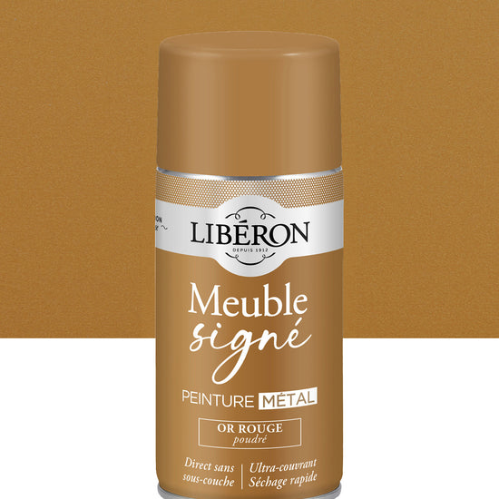 Pot de peinture meuble aérosol Libéron Meuble Signé, teinte Or Rouge Poudré aspect Métal