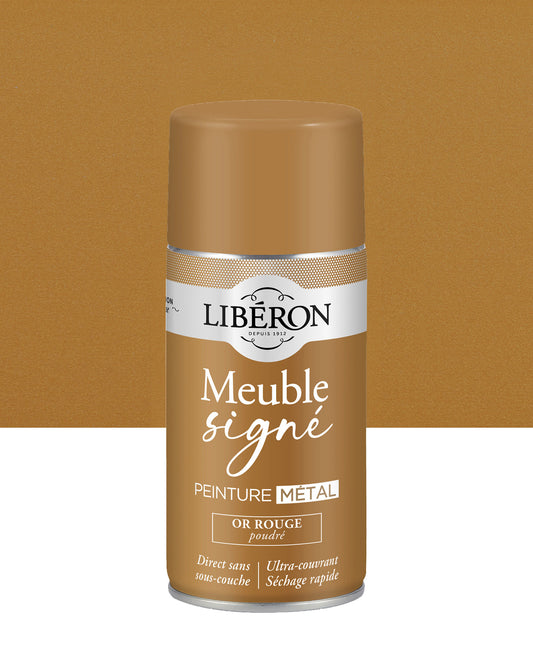 Pot de peinture meuble aérosol Libéron Meuble Signé, teinte Or Rouge Poudré aspect Métal