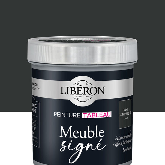 Pot de peinture tableau Libéron Meuble signé, teinte noir graphite mat, format 0,5 L.