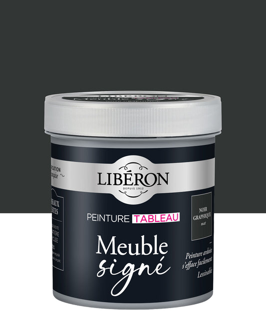 Pot de peinture tableau Libéron Meuble signé, teinte noir graphite mat, format 0,5 L.