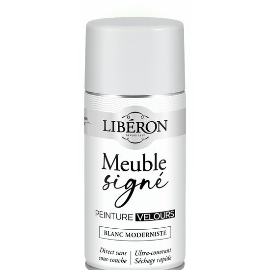 Pot de peinture meuble aérosol Libéron Meuble Signé, teinte Blanc Moderniste aspect Velours
