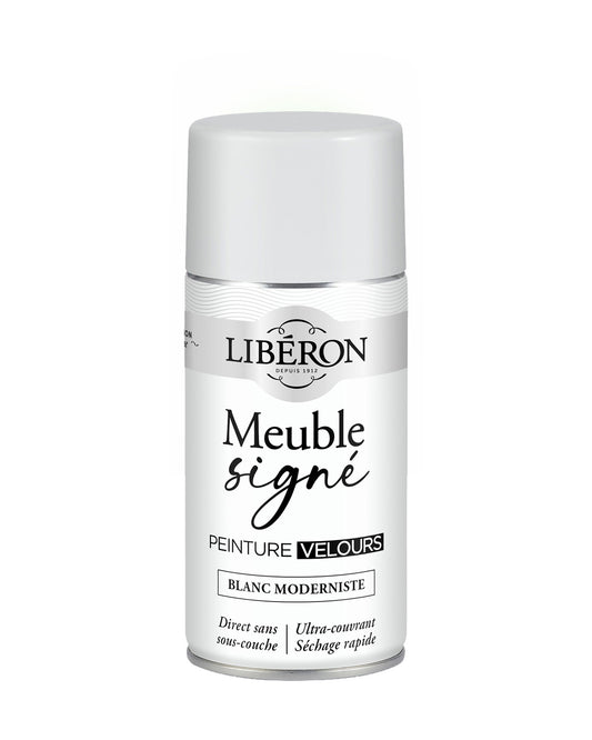 Pot de peinture meuble aérosol Libéron Meuble Signé, teinte Blanc Moderniste aspect Velours