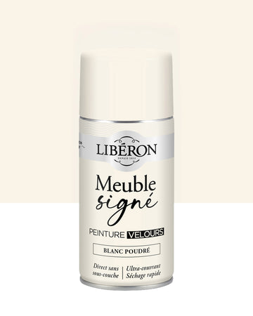 Pot de peinture meuble aérosol Libéron Meuble Signé, teinte Blanc Poudré aspect Velours