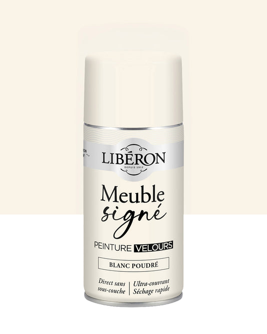 Pot de peinture meuble aérosol Libéron Meuble Signé, teinte Blanc Poudré aspect Velours