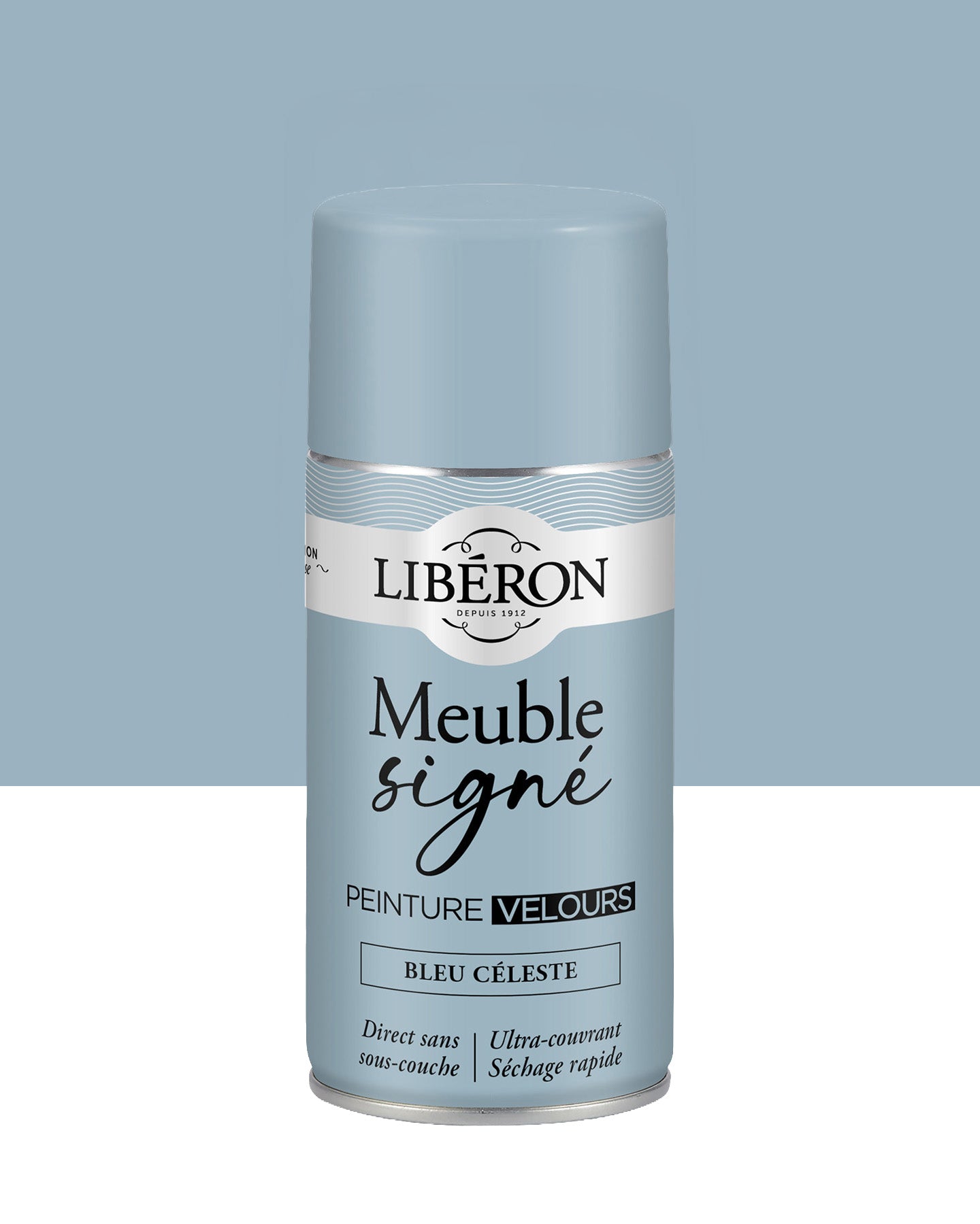 Pot de peinture meuble aérosol Libéron Meuble Signé, teinte Bleu Céleste aspect Velours