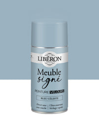 Pot de peinture meuble aérosol Libéron Meuble Signé, teinte Bleu Céleste aspect Velours