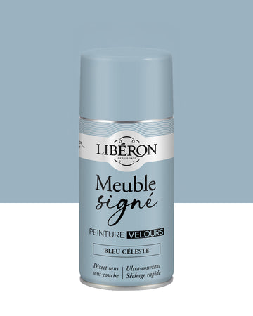 Pot de peinture meuble aérosol Libéron Meuble Signé, teinte Bleu Céleste aspect Velours