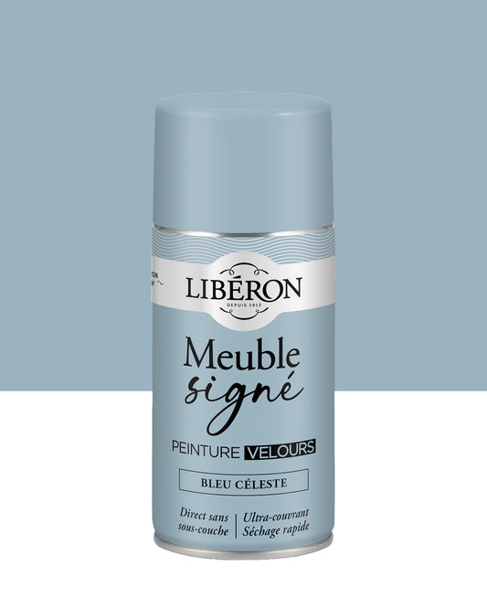 Pot de peinture meuble aérosol Libéron Meuble Signé, teinte Bleu Céleste aspect Velours