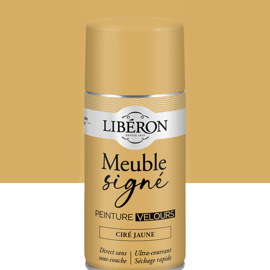 Pot de peinture meuble aérosol Libéron Meuble Signé, teinte Ciré Jaune aspect Velours