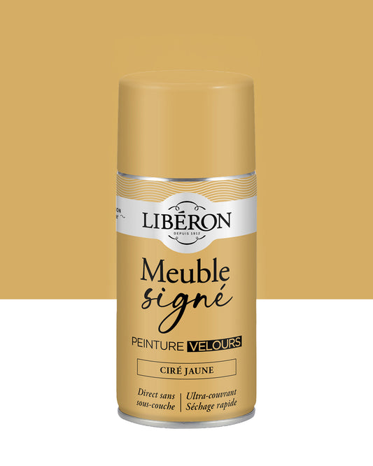 Pot de peinture meuble aérosol Libéron Meuble Signé, teinte Ciré Jaune aspect Velours