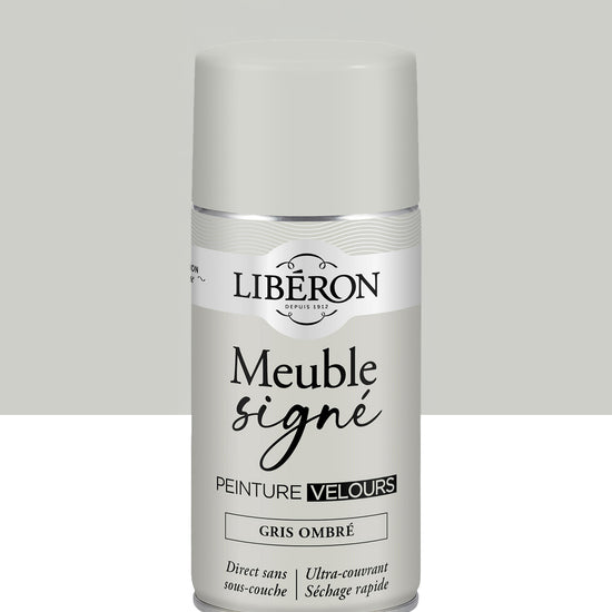 Pot de peinture meuble aérosol Libéron Meuble Signé, teinte Gris Ombré aspect Velours