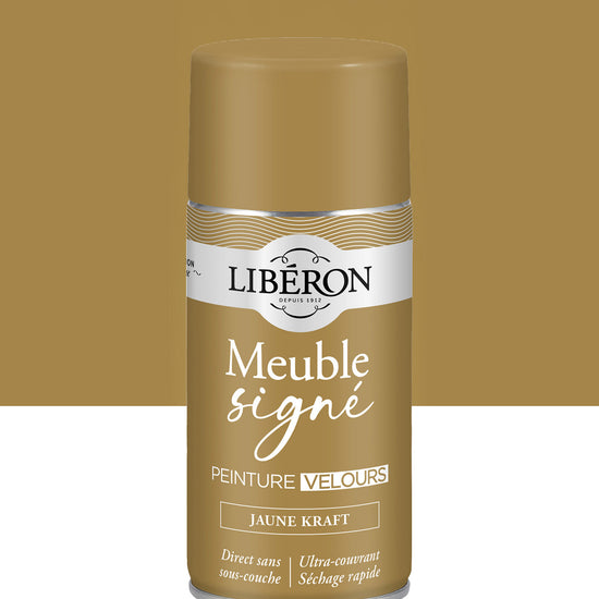 Pot de peinture meuble aérosol Libéron Meuble Signé, teinte Jaune Kraft aspect Velours