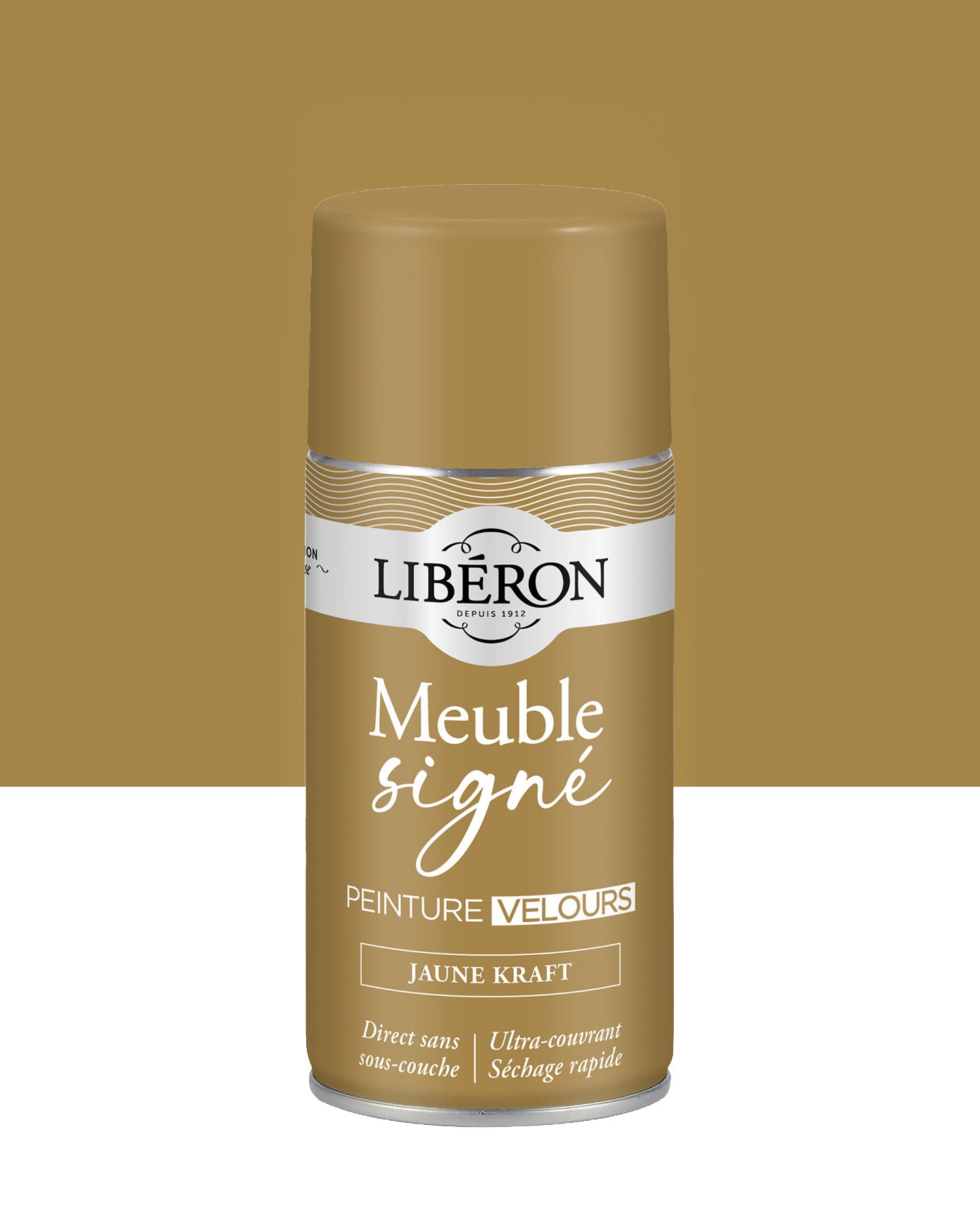 Pot de peinture meuble aérosol Libéron Meuble Signé, teinte Jaune Kraft aspect Velours
