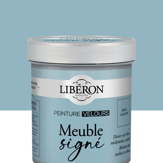 Pot de peinture meuble Libéron Meuble Signé, teinte Bleu Céleste aspect Velours