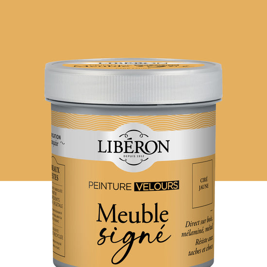 Pot de peinture meuble Libéron Meuble Signé, teinte Ciré Jaune aspect Velours