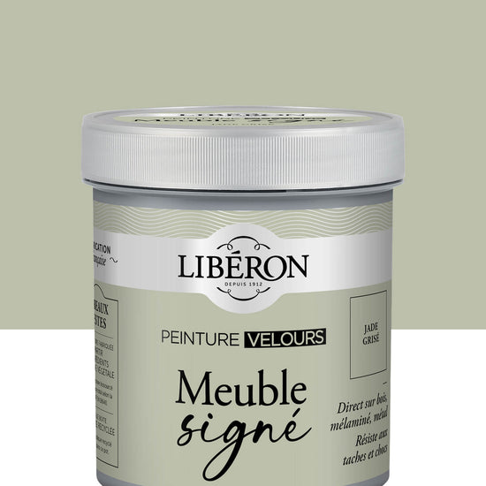 Pot de peinture meuble Libéron Meuble Signé, teinte Jade Grisé aspect Velours