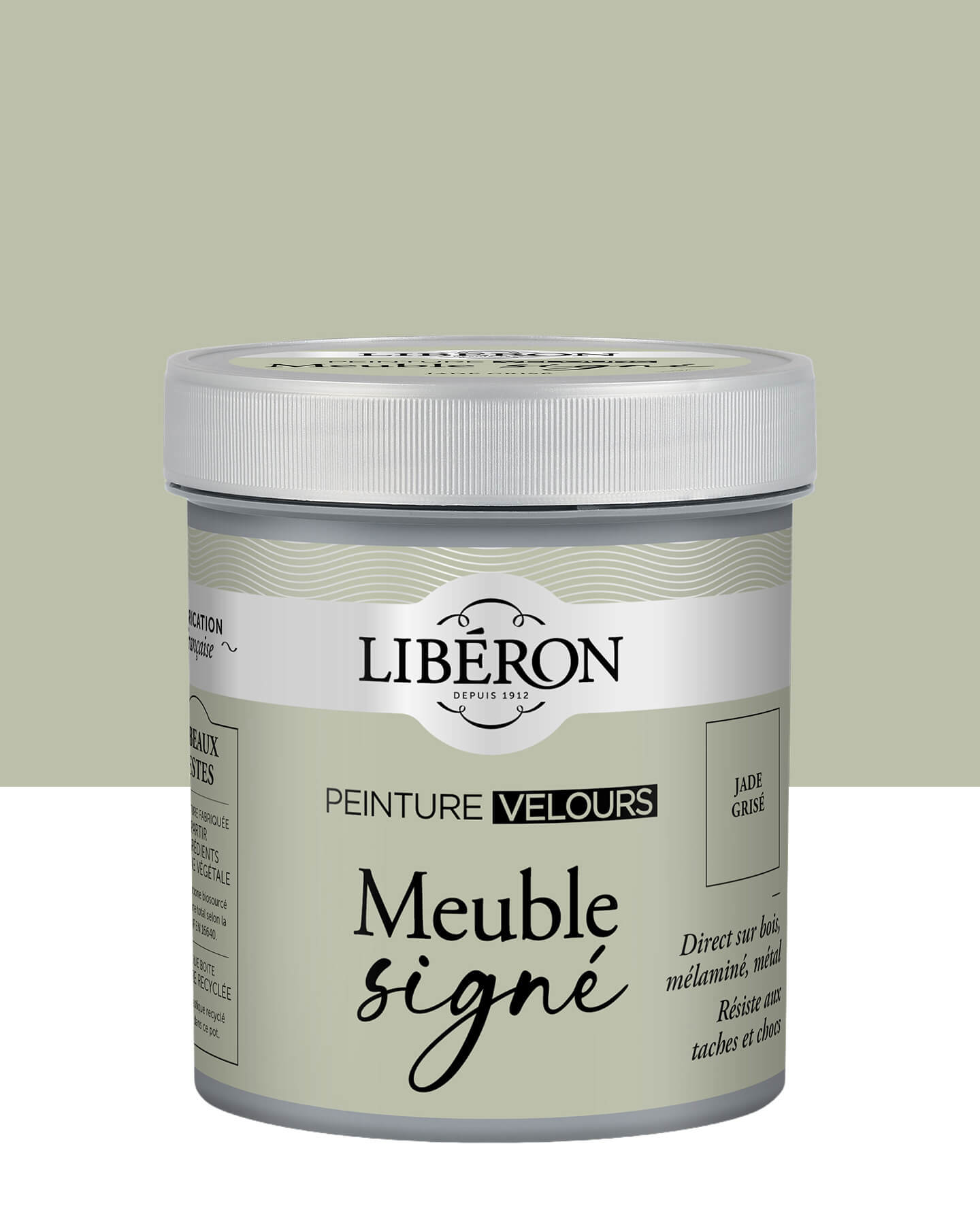 Pot de peinture meuble Libéron Meuble Signé, teinte Jade Grisé aspect Velours