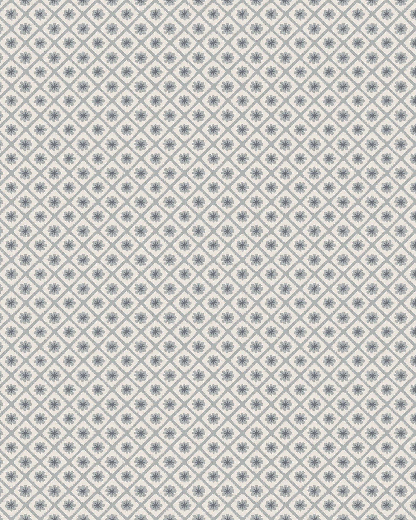 Papier peint Libéron Maître Domino n°1, motif géométrique grisé à petites fleurs répétées.