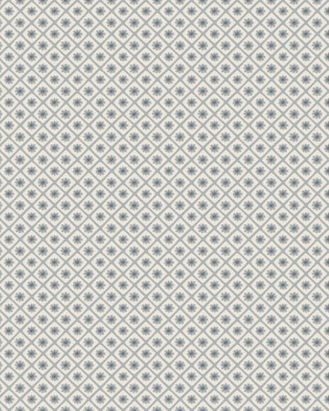 Papier peint Libéron Maître Domino n°1, motif géométrique grisé à petites fleurs répétées.