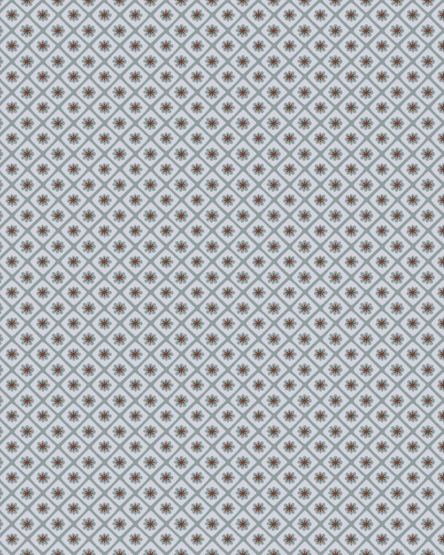Papier peint Libéron Maître Domino n°2, motif géométrique gris à petites fleurs répétées.