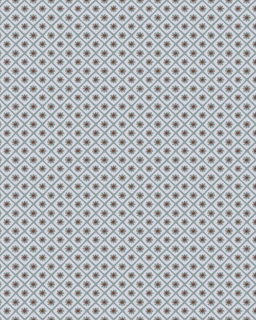 Papier peint Libéron Maître Domino n°2, motif géométrique gris à petites fleurs répétées.
