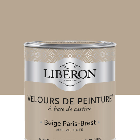 Pot de peinture murs Libéron Velours de Peinture, teinte Beige Paris-Brest, finition mate veloutée.