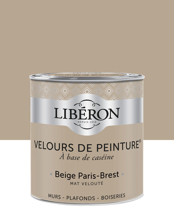Pot de peinture murs Libéron Velours de Peinture, teinte Beige Paris-Brest, finition mate veloutée.