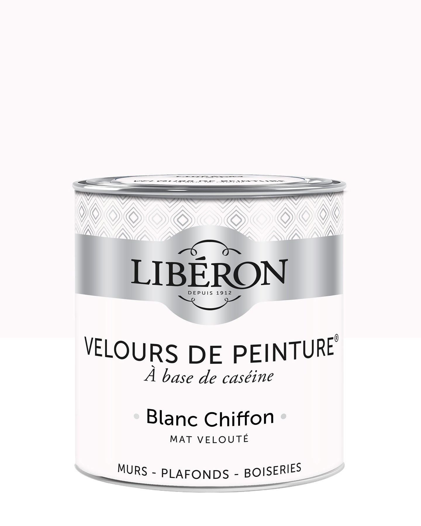 Pot de peinture murs Libéron Velours de Peinture, teinte Blanc Chiffon, finition mate veloutée.