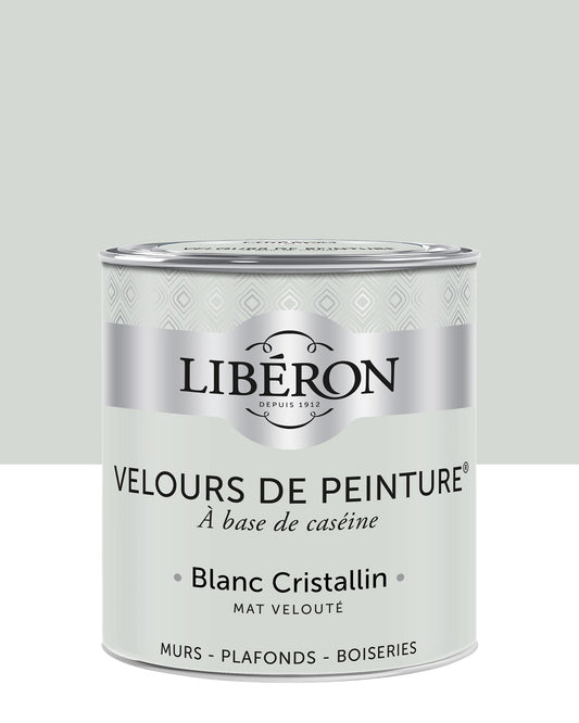Pot de peinture murs Libéron Velours de Peinture, teinte Blanc Cristallin, finition mate veloutée.