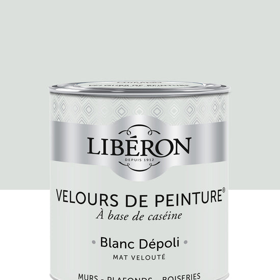 Pot de peinture murs Libéron Velours de Peinture, teinte Blanc Dépoli, finition mate veloutée.