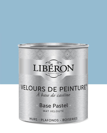 Pot de peinture murs Libéron Velours de Peinture, teinte Bleu Charrette, finition mate veloutée.