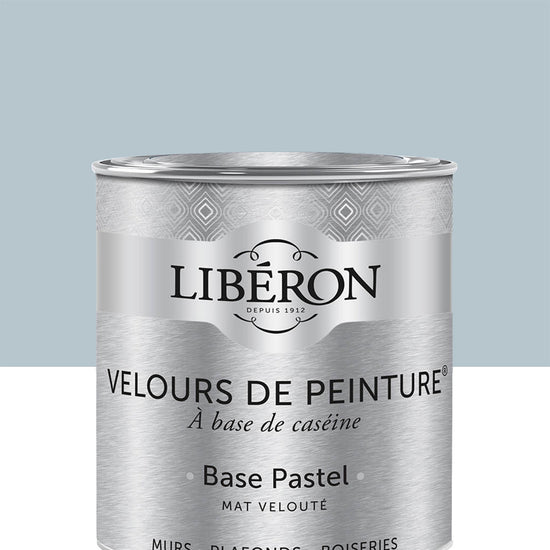 Pot de peinture murs Libéron Velours de Peinture, teinte Bleu Embruns, finition mate veloutée.