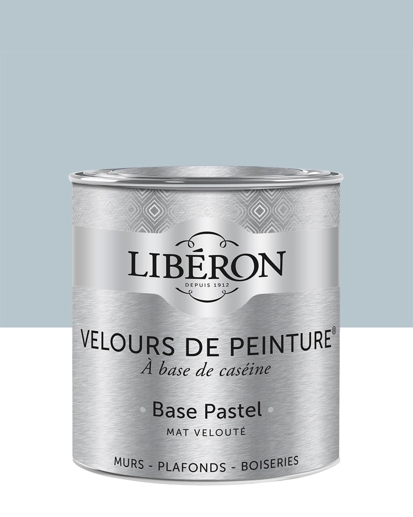 Pot de peinture murs Libéron Velours de Peinture, teinte Bleu Embruns, finition mate veloutée.
