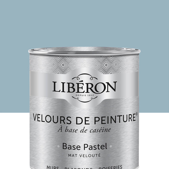 Pot de peinture murs Libéron Velours de Peinture, teinte Bleu Horizon, finition mate veloutée.