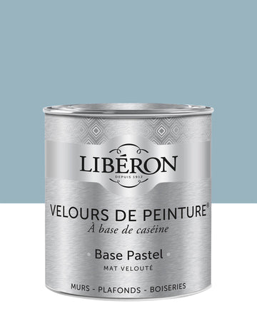 Pot de peinture murs Libéron Velours de Peinture, teinte Bleu Horizon, finition mate veloutée.