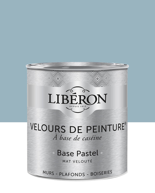 Pot de peinture murs Libéron Velours de Peinture, teinte Bleu Horizon, finition mate veloutée.