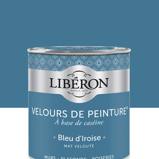 Pot de peinture murs Libéron Velours de Peinture, teinte Bleu d'Iroise, finition mate veloutée.
