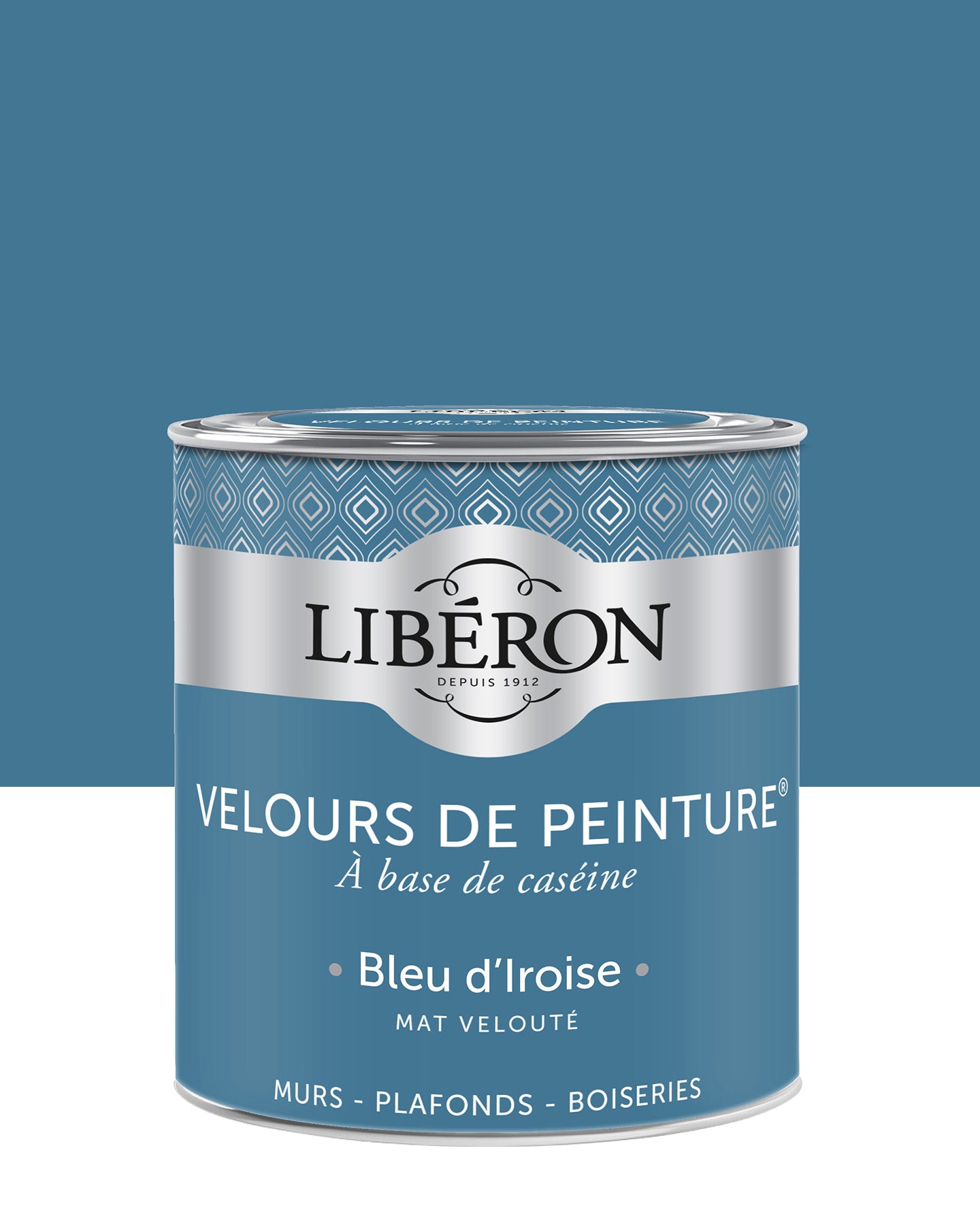 Pot de peinture murs Libéron Velours de Peinture, teinte Bleu d'Iroise, finition mate veloutée.