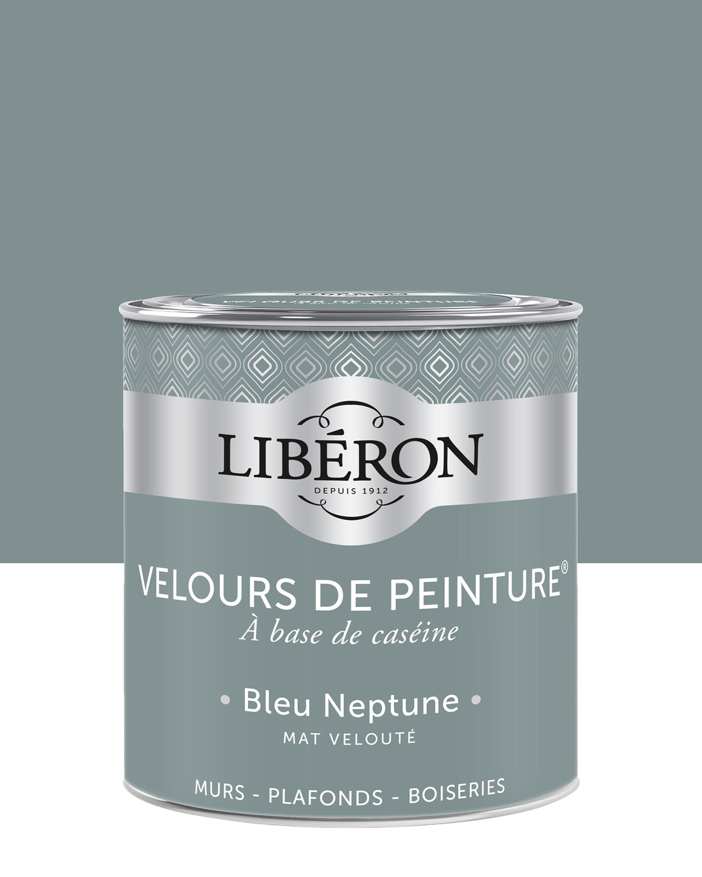 Pot de peinture murs Libéron Velours de Peinture, teinte Bleu Neptune, finition mate veloutée.