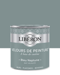 Pot de peinture murs Libéron Velours de Peinture, teinte Bleu Neptune, finition mate veloutée.