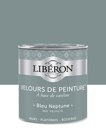 Pot de peinture murs Libéron Velours de Peinture, teinte Bleu Neptune, finition mate veloutée.