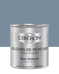Pot de peinture murs Libéron Velours de Peinture, teinte Bleu Panicaut, finition mate veloutée.