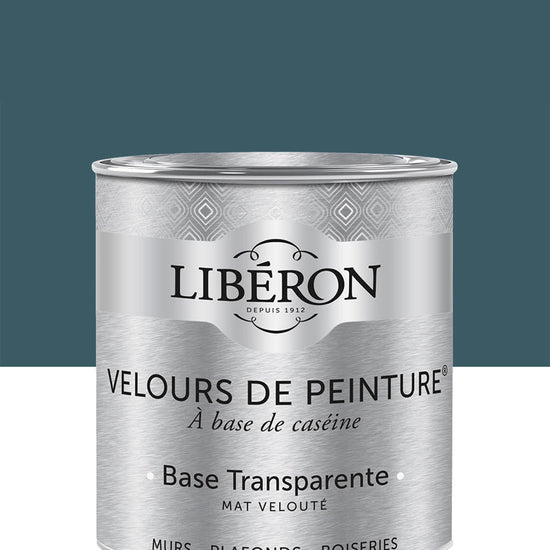 Pot de peinture murs Libéron Velours de Peinture, teinte Bleu d'Auvergne, finition mate veloutée.