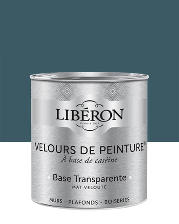 Pot de peinture murs Libéron Velours de Peinture, teinte Bleu d'Auvergne, finition mate veloutée.