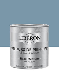 Pot de peinture murs Libéron Velours de Peinture, teinte Bleu de Nîmes, finition mate veloutée.