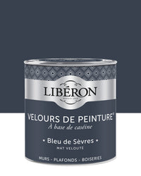 Pot de peinture murs Libéron Velours de Peinture, teinte Bleu de Sèvres, finition mate veloutée.
