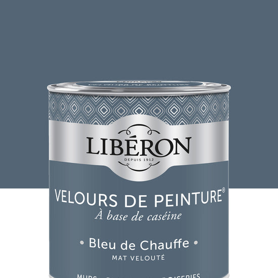 Pot de peinture murs Libéron Velours de Peinture, teinte Bleu de Chauffe Libéron, finition mate veloutée.