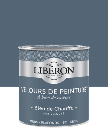 Pot de peinture murs Libéron Velours de Peinture, teinte Bleu de Chauffe Libéron, finition mate veloutée.
