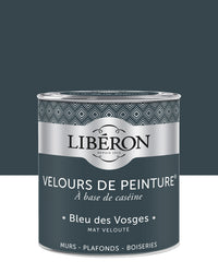 Pot de peinture murs Libéron Velours de Peinture, teinte Bleu des Vosges, finition mate veloutée.